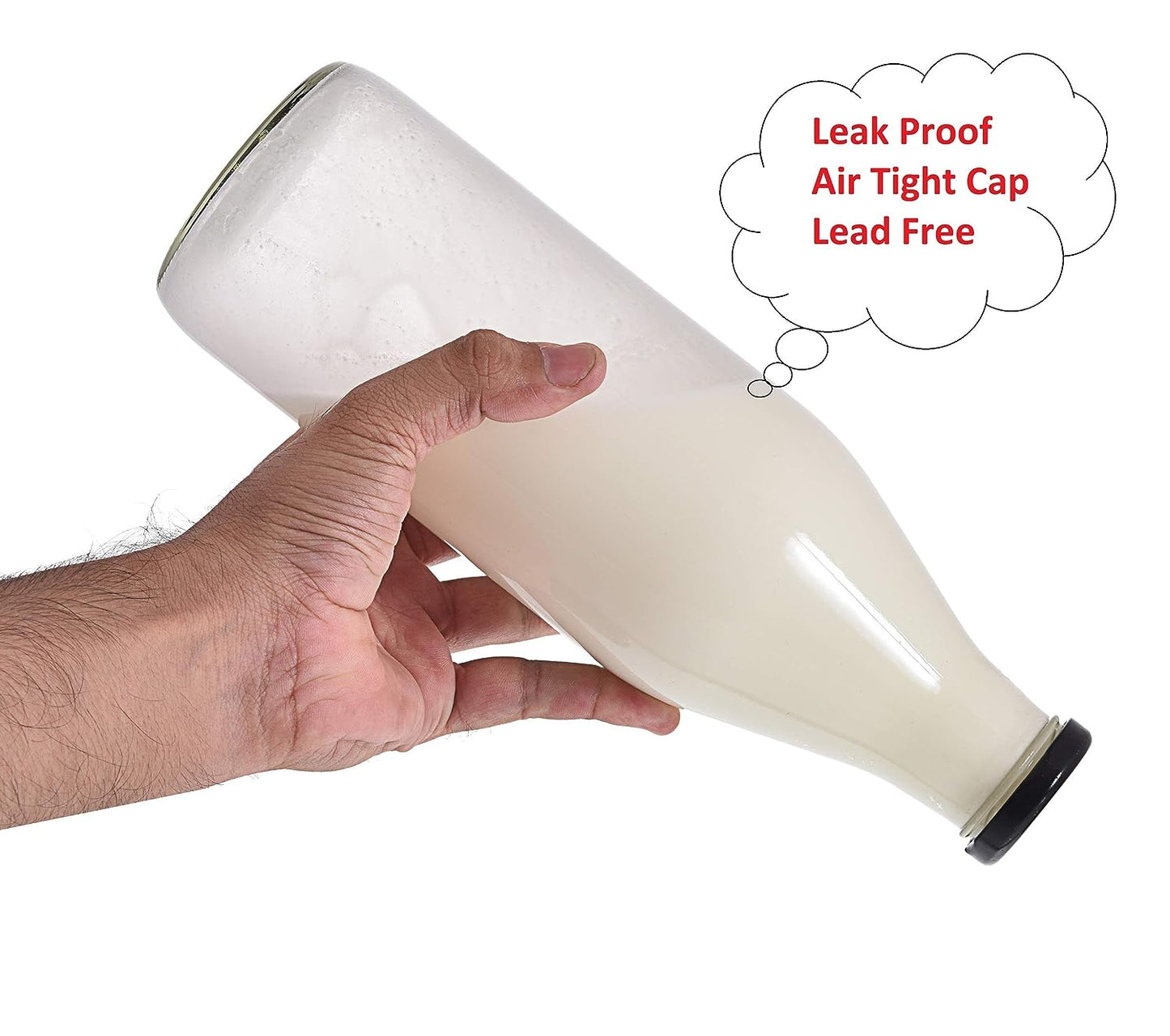 Machak Glass Bottle Set For Water Milk with Air Tight Cap, 1 Litre, Black