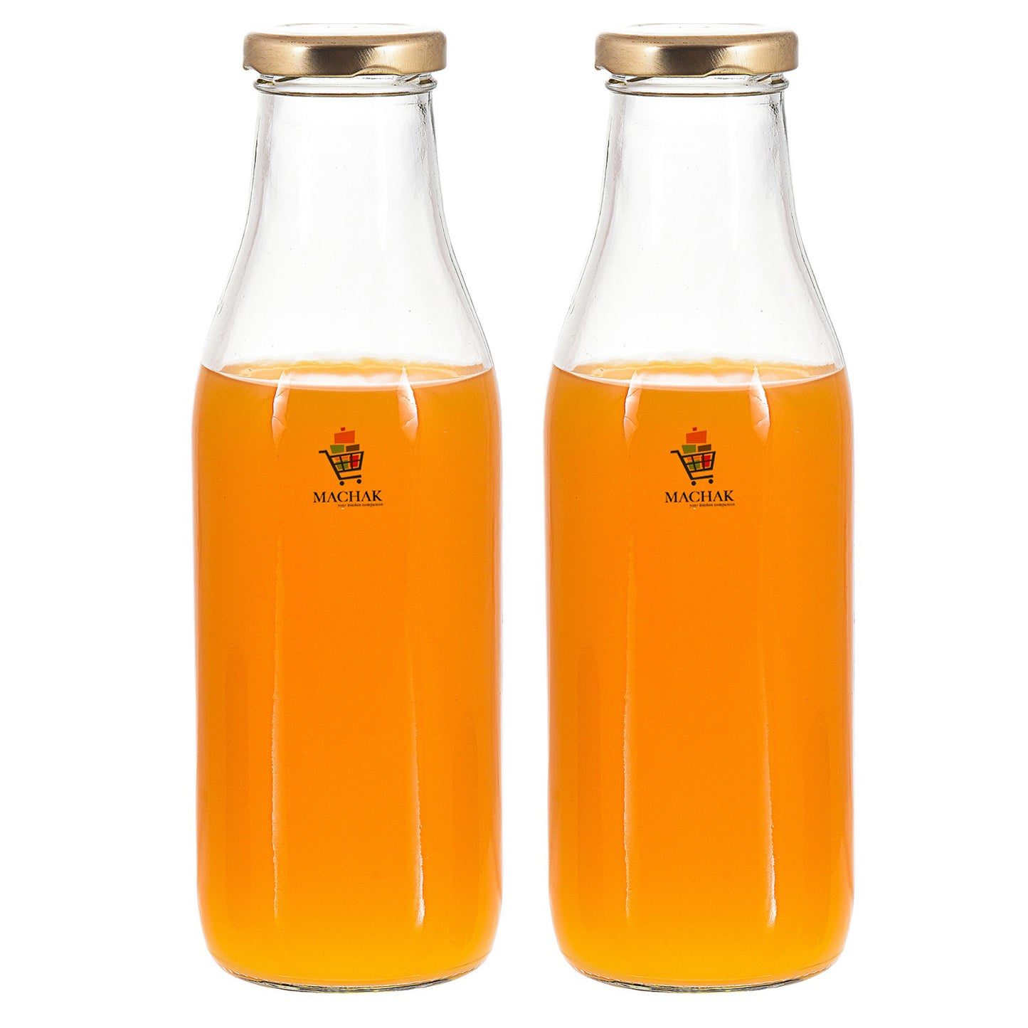 Machak 500 ml Glass Bottles for Milk, Juice with Rust Proof & Airtight Golden Cap