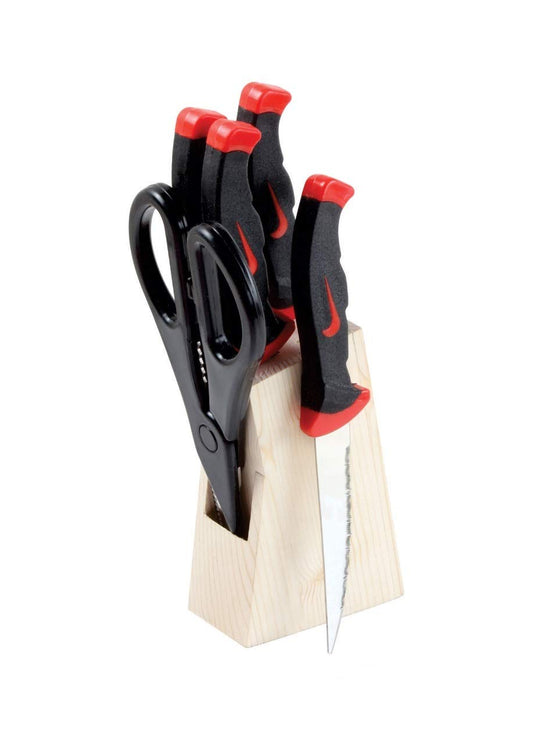 Machak Stainless Steel Scissor & Knife Set with Wooden Stand (Black)