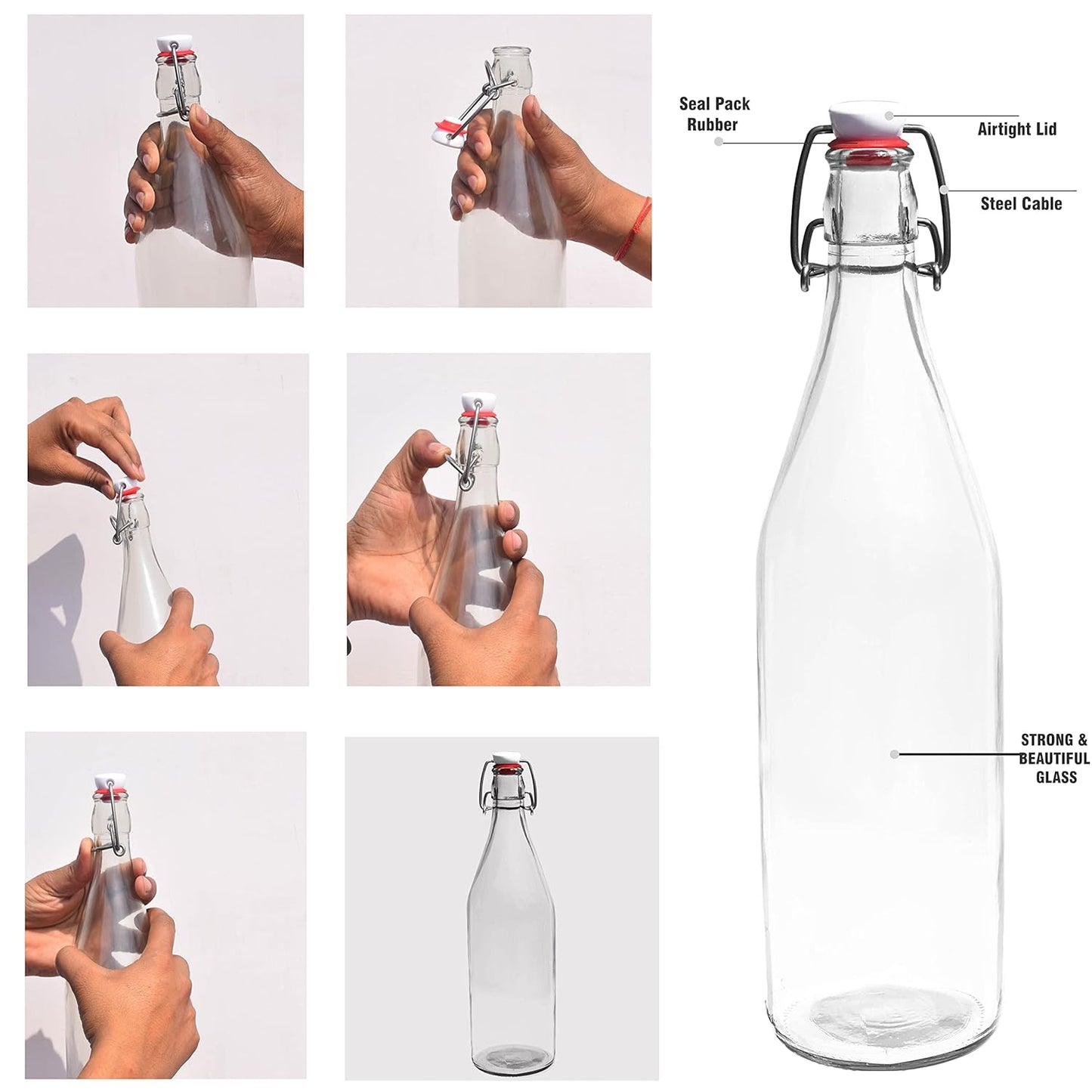 Machak Glass Water Bottle For Fridge With Flip Cap, 1 Litre, Transparent (1 Pc)
