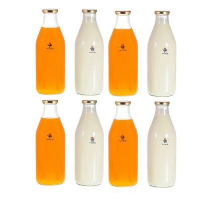 Machak 500 ml Glass Bottles for Milk, Juice with Rust Proof & Airtight Golden Cap