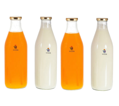 MACHAK Milk, Water & Juice Glass Bottle with Lid, 1 Litre, Clear