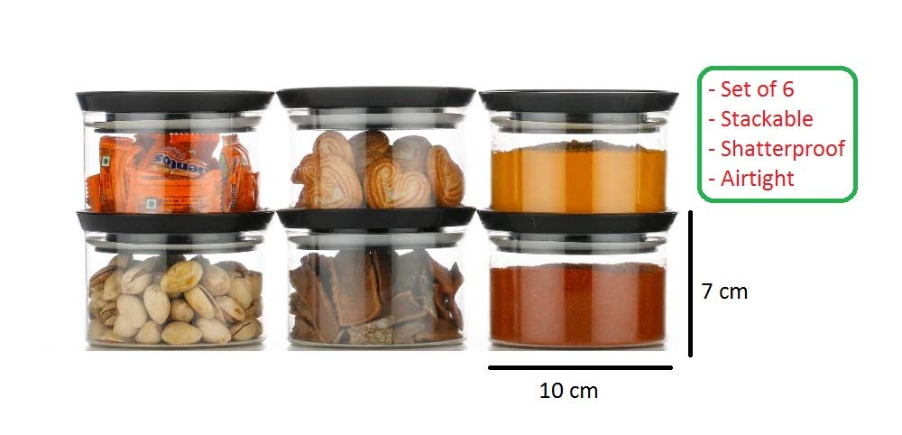 Machak Xcllent Containers Set For Kitchen Airtight Container Set of 6 | Unbreakable| 300ml | Black