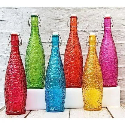 Machak Crick Glass Water Bottle For Fridge 1 ltr, Mix Colors (Set of 2)