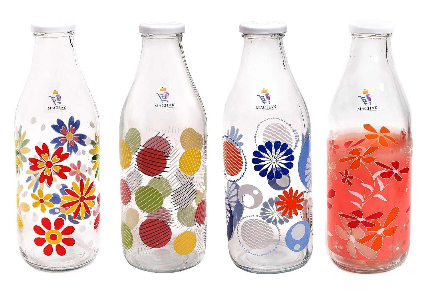 Machak Frosted Colorful Glass Water Bottles For Kitchen Fridge