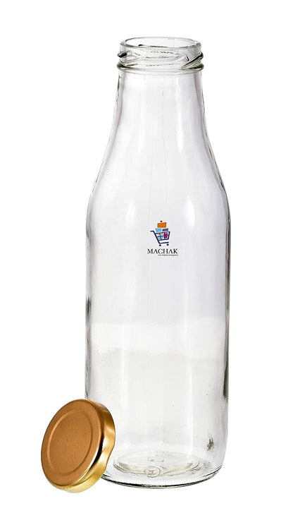 Machak Milk, Water Bottle Glass Bottle with Air Tight Cap, 500 ml, Clear (Pack of 2)