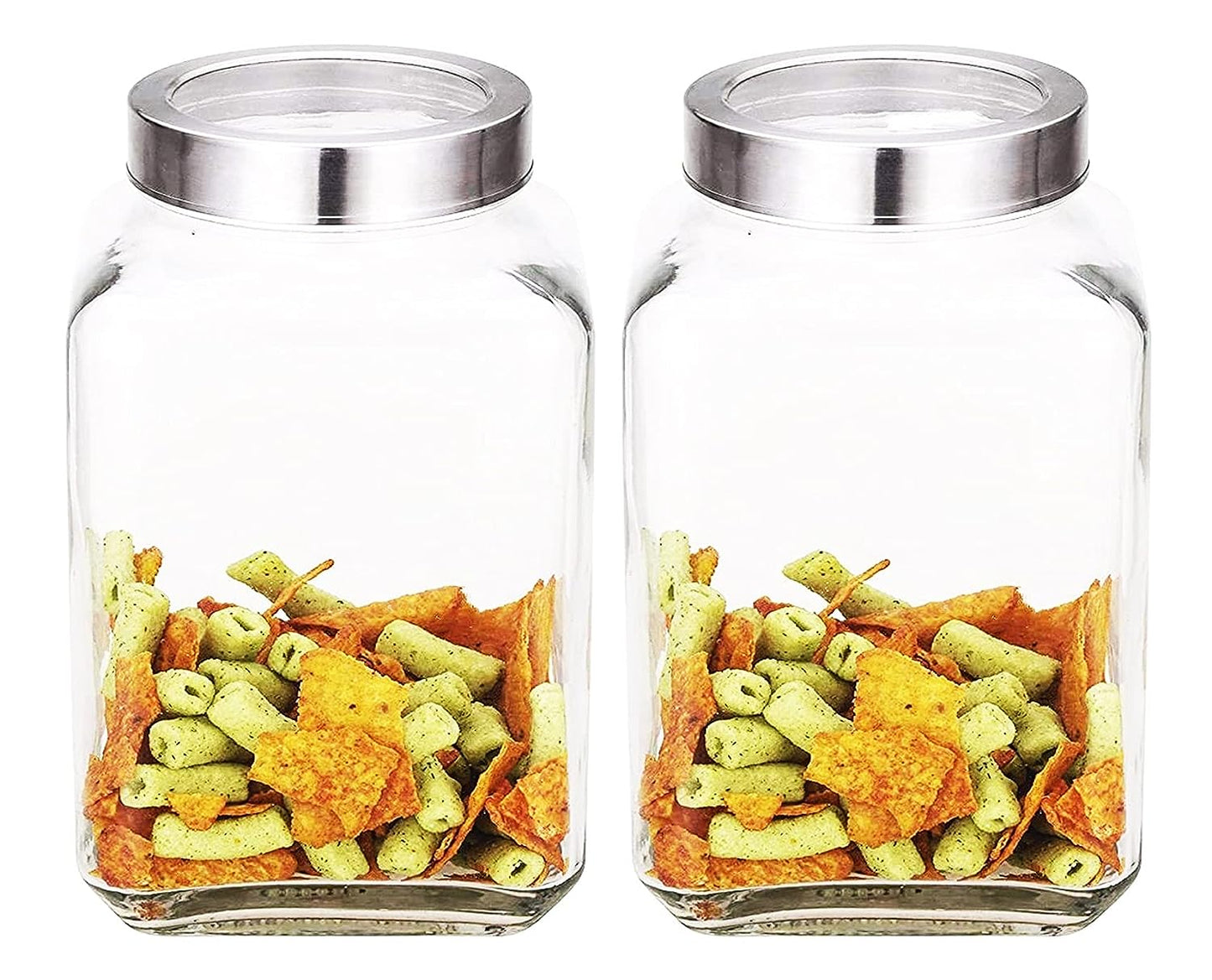 Machak Cubikal Big Kitchen Containers For Storage Glass Jar Set with Steel Cap, 3kg, Clear (2 Pc)