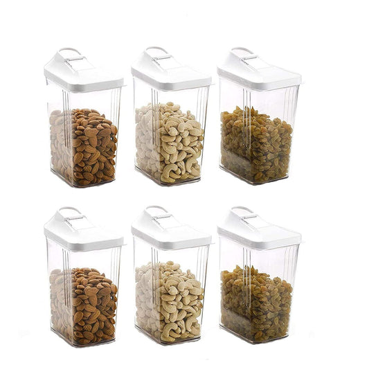 Machak Easy Flow Plastic Kitchen Storage Jars & Container Set, Transparent (6 pc, 1500ml)