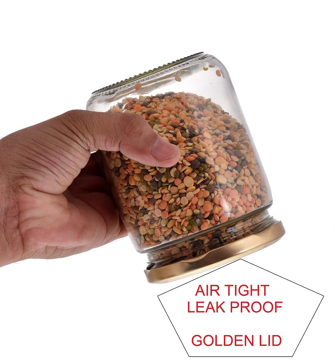 MACHAK Kitchen Storage Glass Jar With Rust Proof Air Tight Golden Cap, 500ml, Clear (16 Pc)