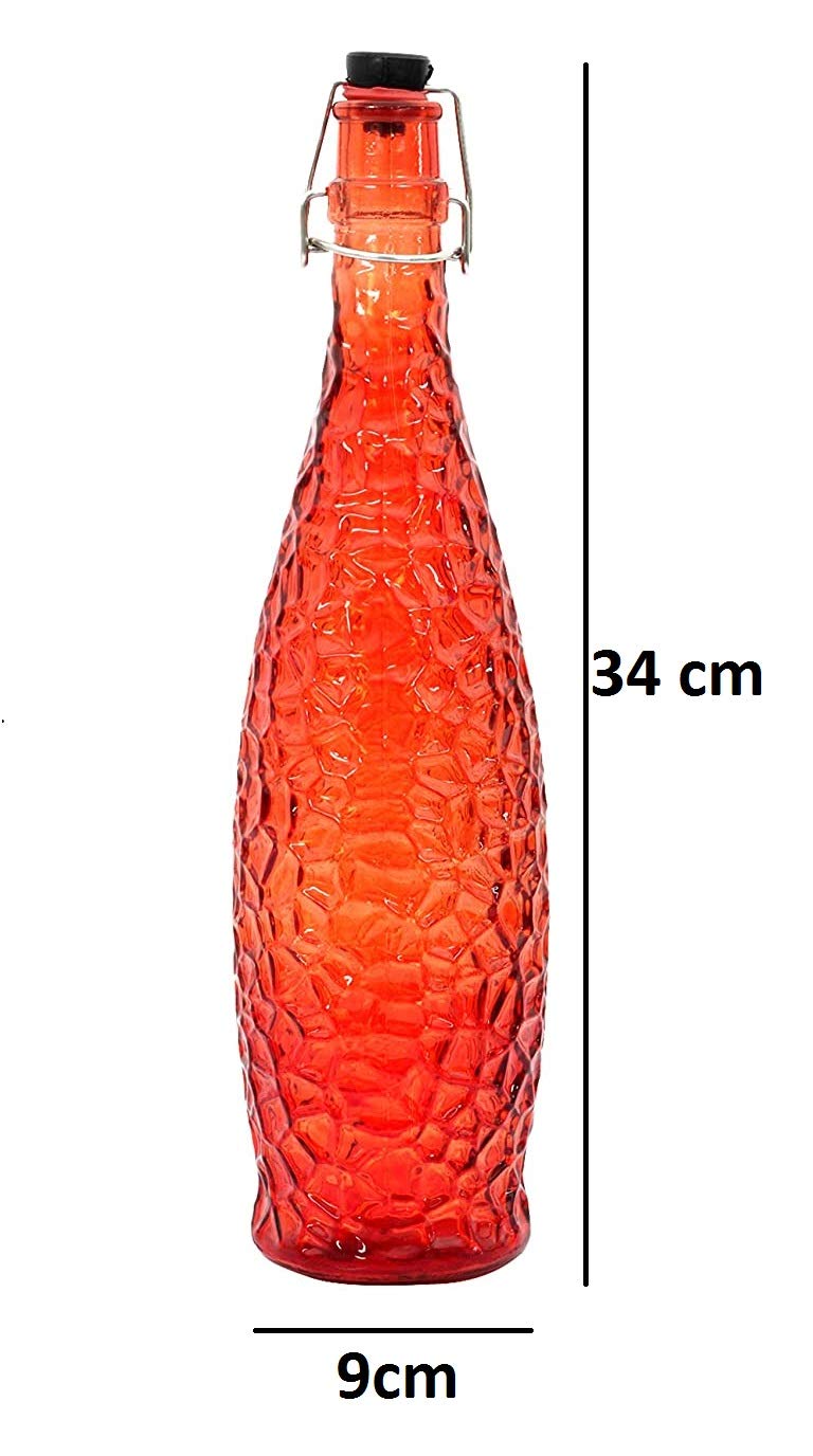 Machak Crick Glass Water Bottle For Fridge 1 ltr, Mix Colors (Set of 2)