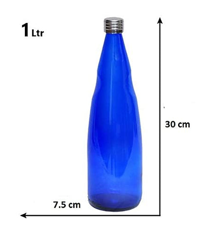 Machak Glass Water Bottle For Fridge with Stainless Steel Cap, 1 Litre, Blue (Set of 1)