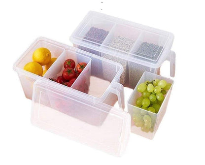 Machak Fridge Box Square Container With Handle Food Storage Organizer Boxes - Clear with Lid, Handle and 3 Smaller Bins (1 pc)