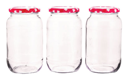 Machal Big Storage Container Glass Jar Set For Kitchen 1kg, Red Check Lids