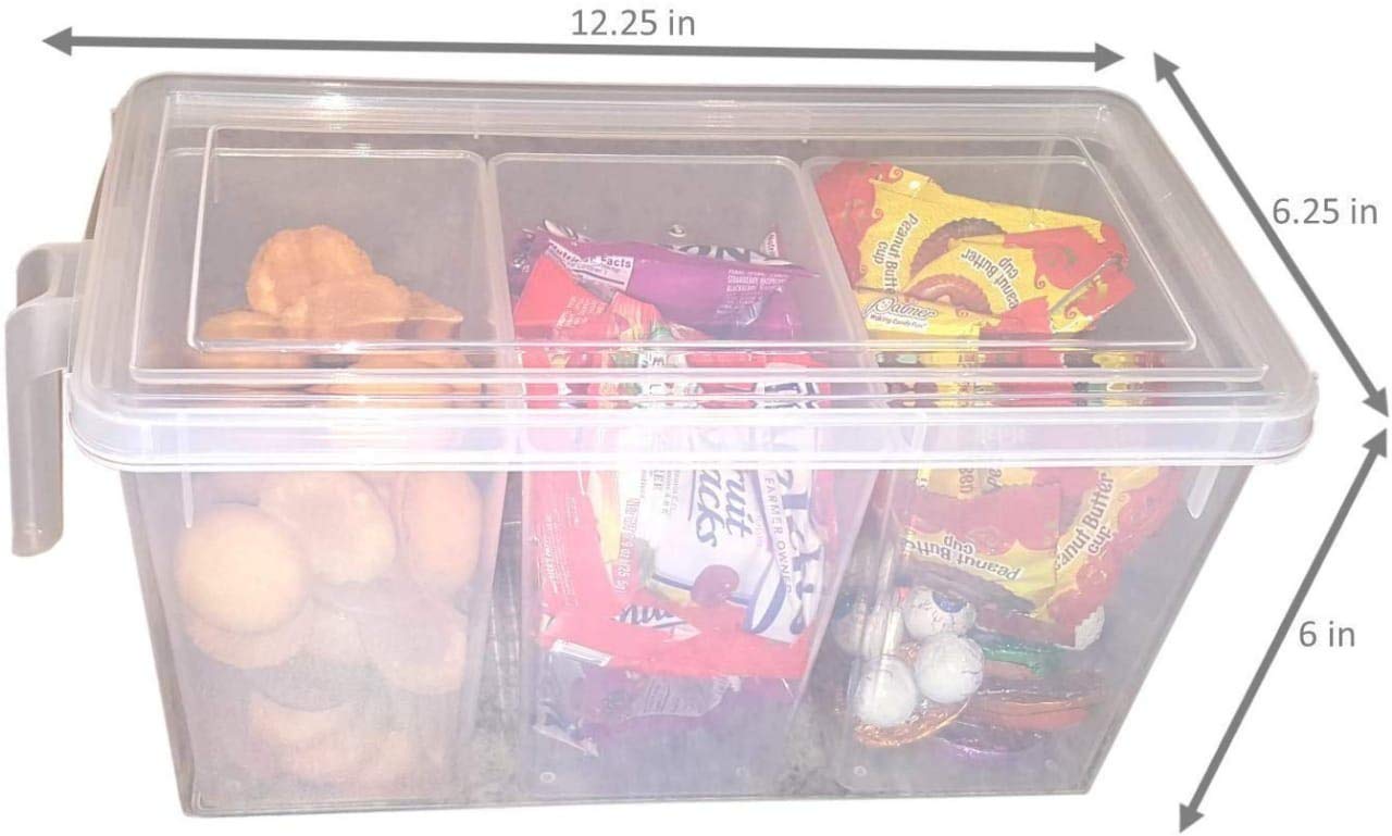 Machak Fridge Box Square Container With Handle Food Storage Organizer Boxes - Clear with Lid, Handle and 3 Smaller Bins (1 pc)