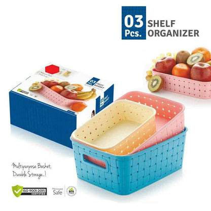 Machak Multipurpose Storage Basket Shelf Organiser Set (3 Pieces) (Blue)