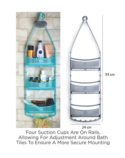 Machak Hanging Shower Caddy Hanger With Adjustable Arms Bathroom Shelf (3 Layer, Turquoise)