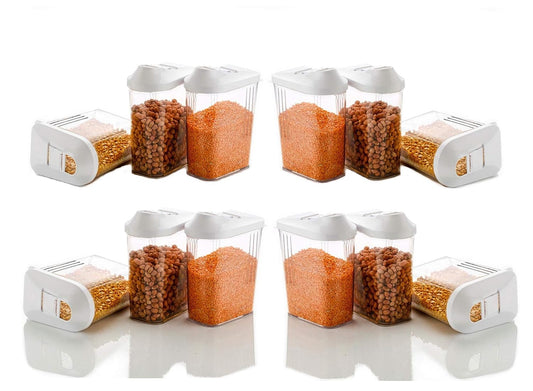 Machak Easy Flow Plastic Kitchen Storage Jars & Container Set, Transparent (12 pc, 750ml)