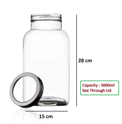 MACHAK Square Big Glass Containers for Kitchen Storage Food Storage Jar, See Through Steel Cap, 3000ml, Clear