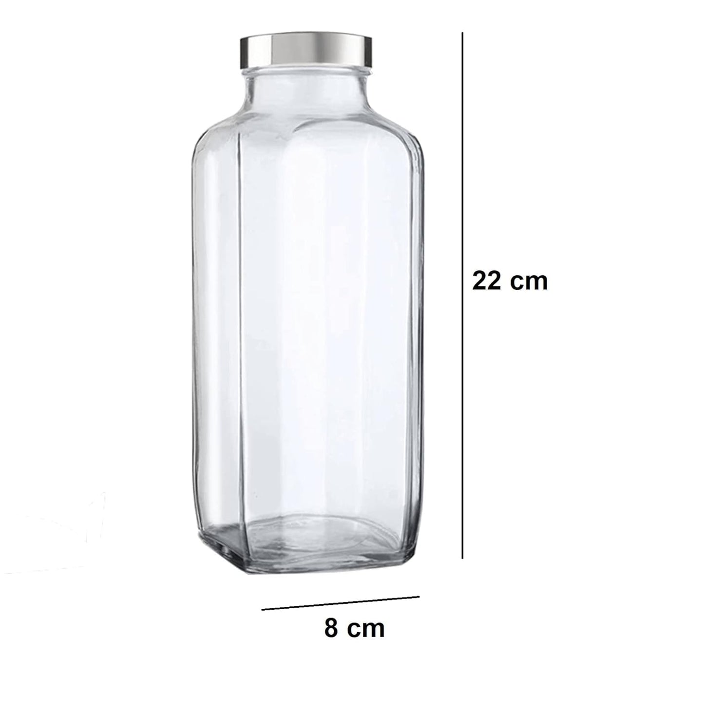 MACHAK Square Glass Bottle For Water Milk with Air Tight Steel Cap, 1 Litre, (Set of 2)