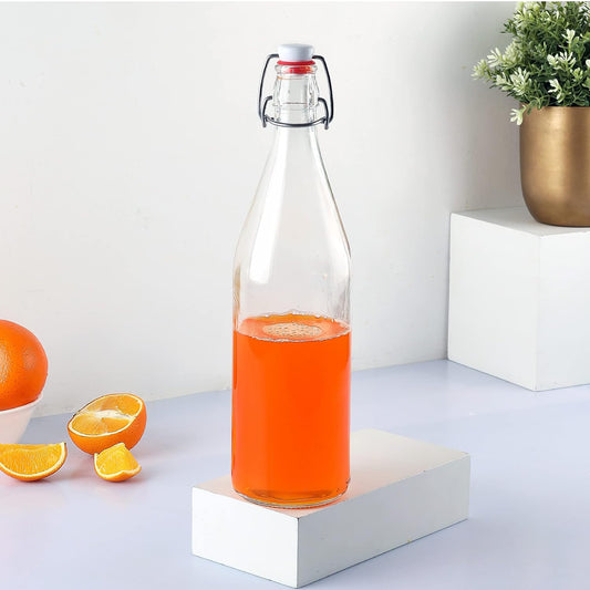 Machak Glass Water Bottle For Fridge With Flip Cap, 1 Litre, Transparent