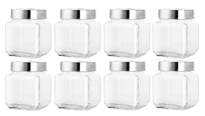 MACHAK Cubikal Kitchen Container Glass Jar Set with Steel Cap, 600 ml, Clear