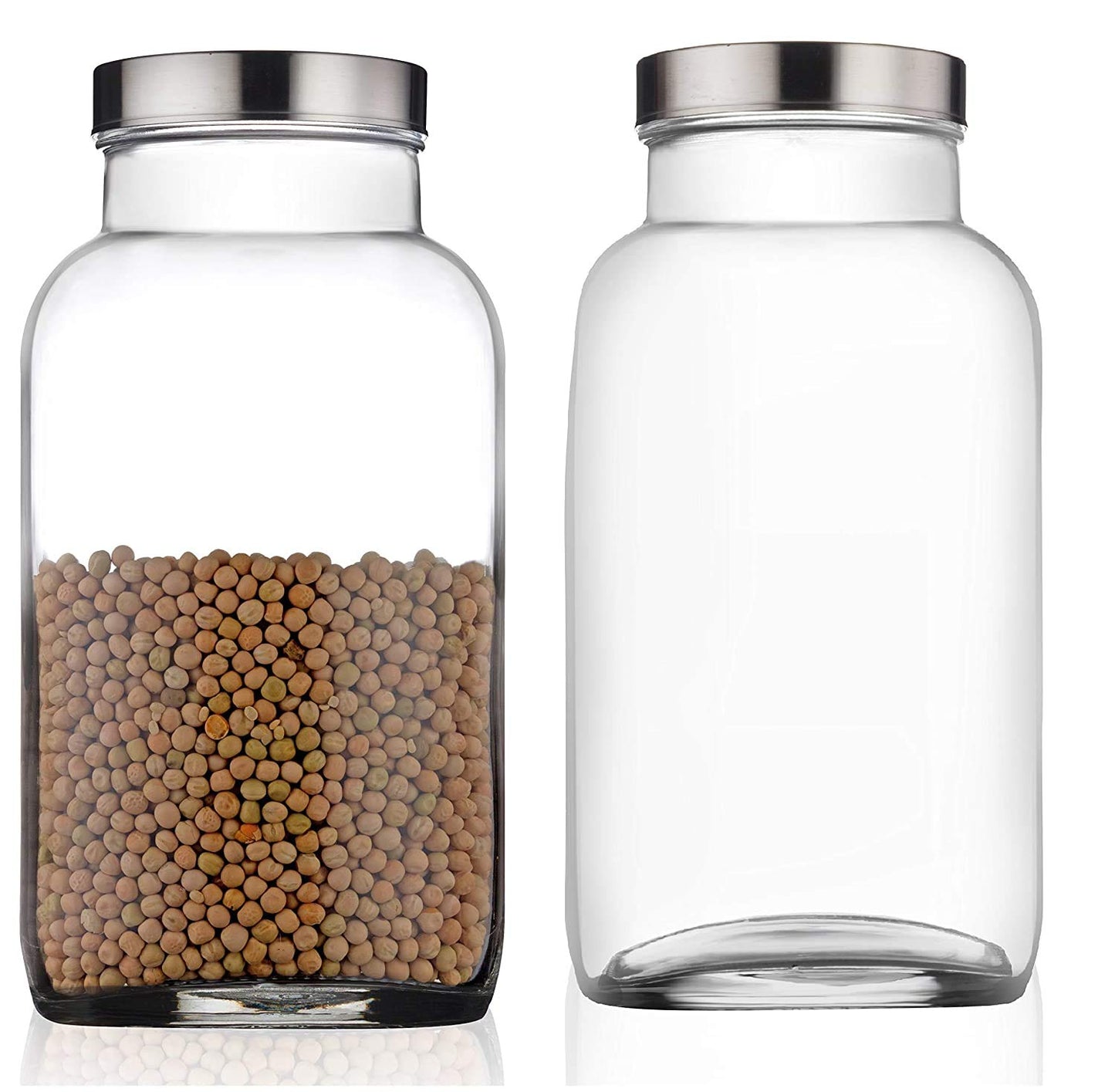 MACHAK Square Big Glass Containers for Kitchen Storage Food Storage Jar, See Through Steel Cap, 3000ml, Clear