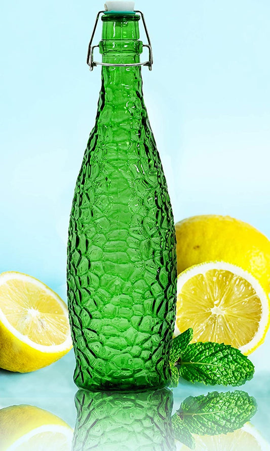 Machak Crick Glass Water Bottle For Fridge 1 ltr ( Green )