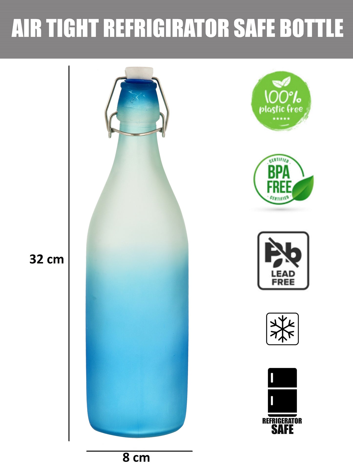 Machak Frosted Colorful Glass Water Bottles 1 litre, Mix Colors