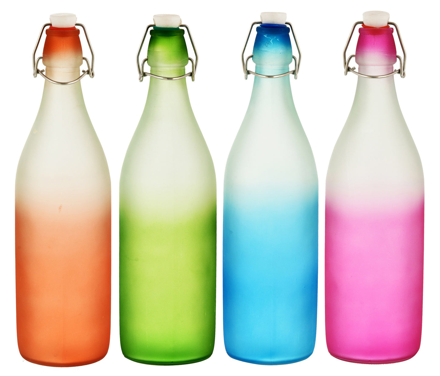 Machak Frosted Colorful Glass Water Bottles 1 litre, Mix Colors