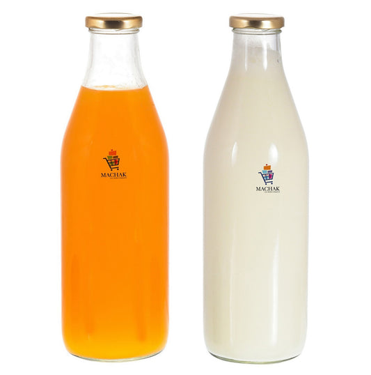 MACHAK Milk, Water & Juice Glass Bottle with Lid, 1 Litre, Clear