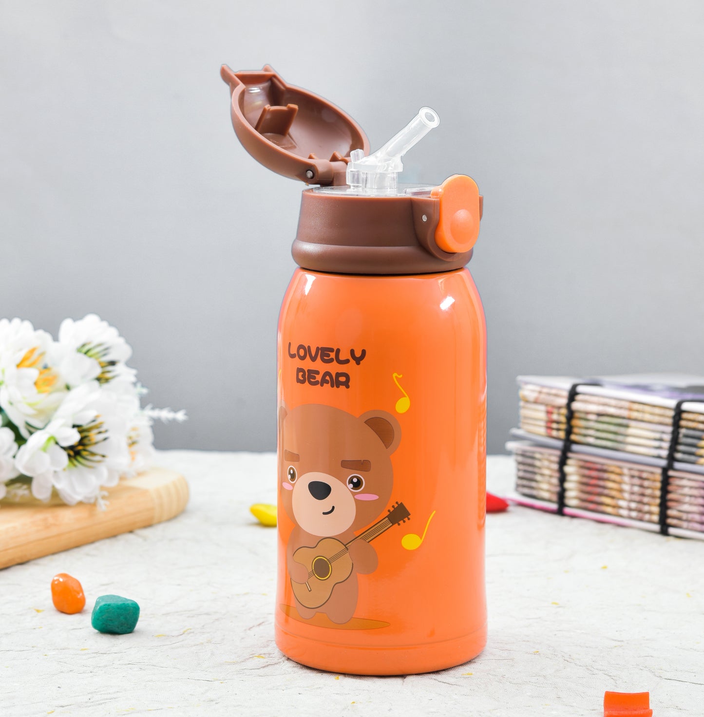 Machak Stainless Steel Hot & Cold Thermosteel Water Bottle for Kids with Straw (500Ml)