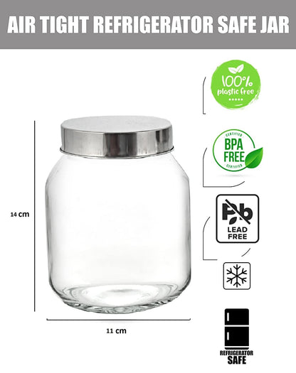 Machak Peanat Glass Jars for Kitchen Storage With Metal Lid, 600 ml (Clear, 2 Pieces)