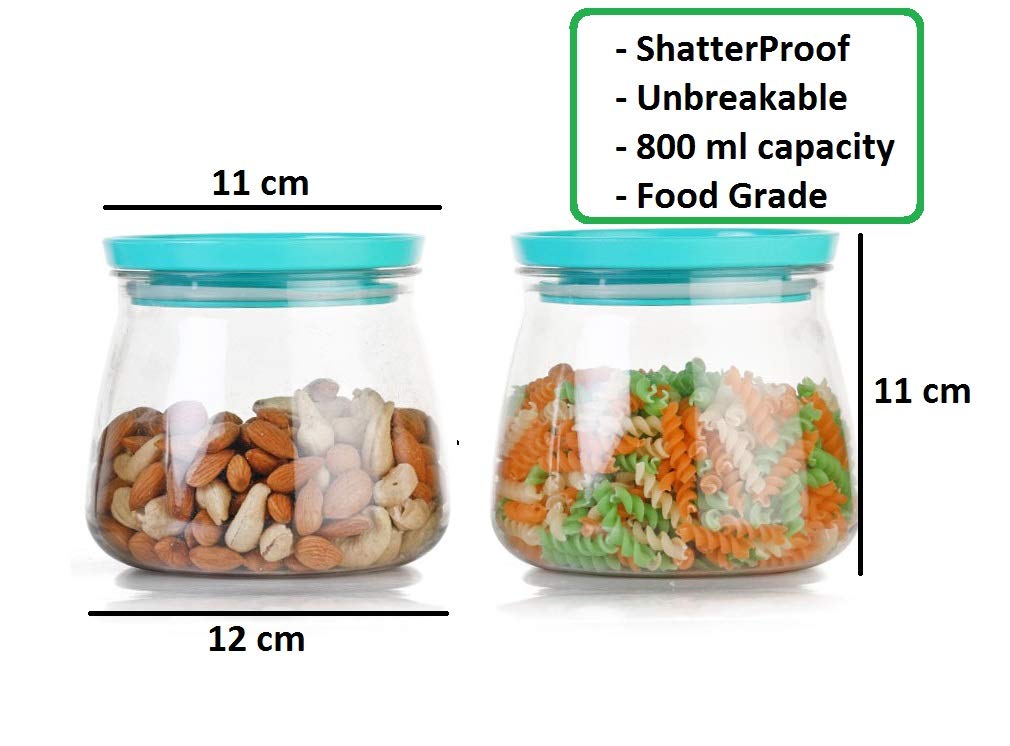 Machak Plastic Matka Containers for Kitchen Storage, Airtight 800m, (Set of 6) (Green)