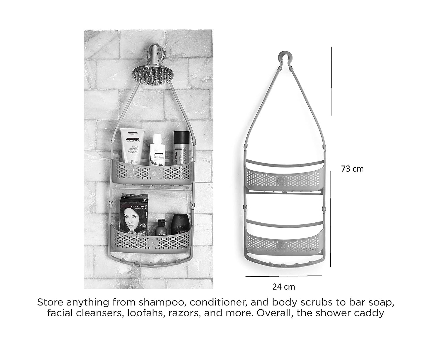 Machak Plastic Hanging Shower Caddy Hanger With Adjustable Arms Bathroom Shelf (2 Layer, Grey)
