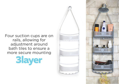 Machak Hanging Shower Caddy Organiser Hanger With Adjustable Arms For Bathroom (3 Layer, White)