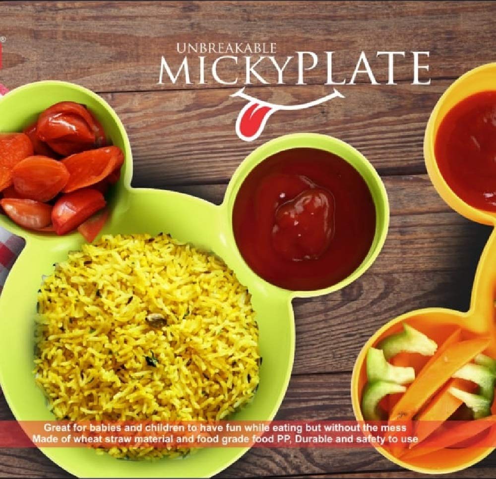 Machak Plastic Unbreakbale Mickeyy Shaped Kids Snack Serving Plate (Set of 3, Multicolor)