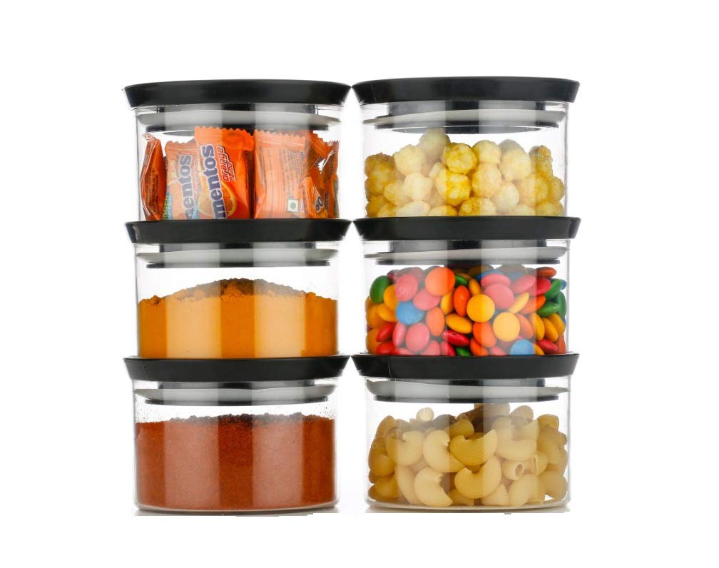 Machak Xcllent Plastic Container Set For Kitchen Storage, Pack of 12, (300ml) (Black)