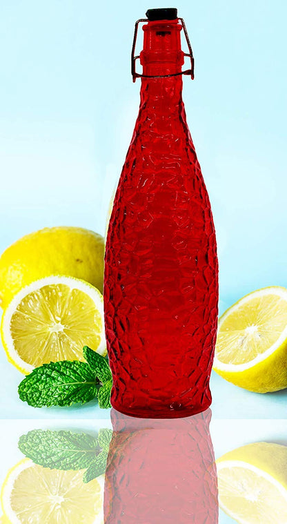 MACHAK Crick Glass Water Bottle For Fridge (1 L, Multicolour Colours) - Set of 3