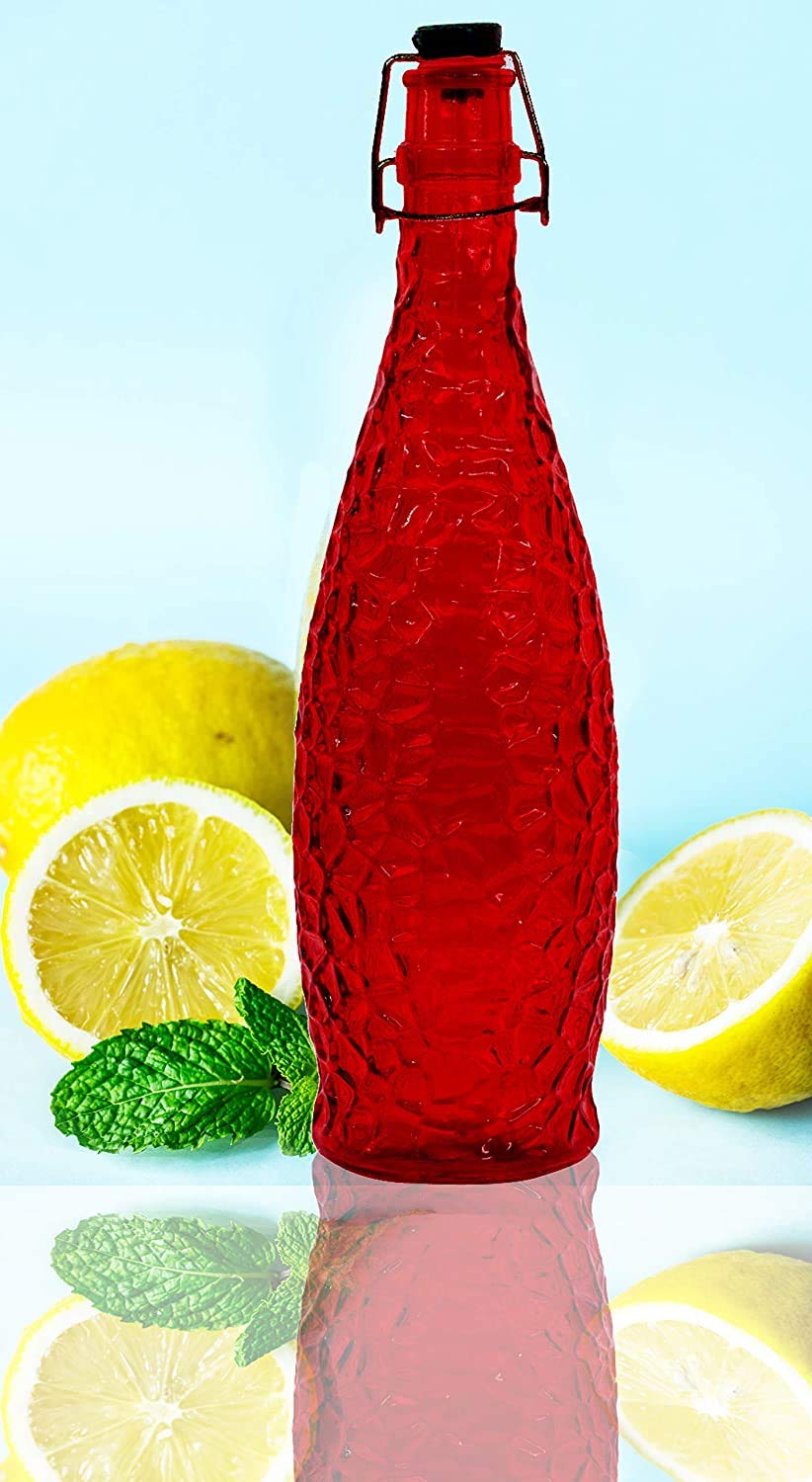 MACHAK Crick Glass Water Bottle For Fridge (1 L, Multicolour