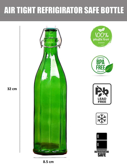 Machak Colhexa Glass Bottles for Water Kitchen 1litre Multicolor (4 Pieces)