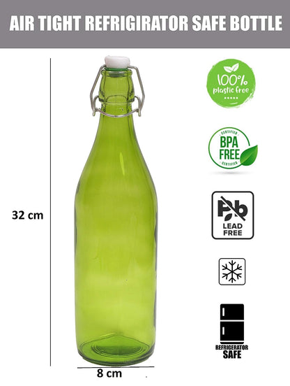 MACHAK Baatli Glass Water Bottle - 1 litre (Set of 4, Multicolour)