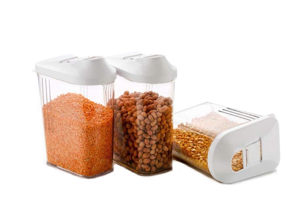 Machak Easy Flow Plastic Kitchen Storage Jars & Container Set, Transparent (Set of 3, 750ml)