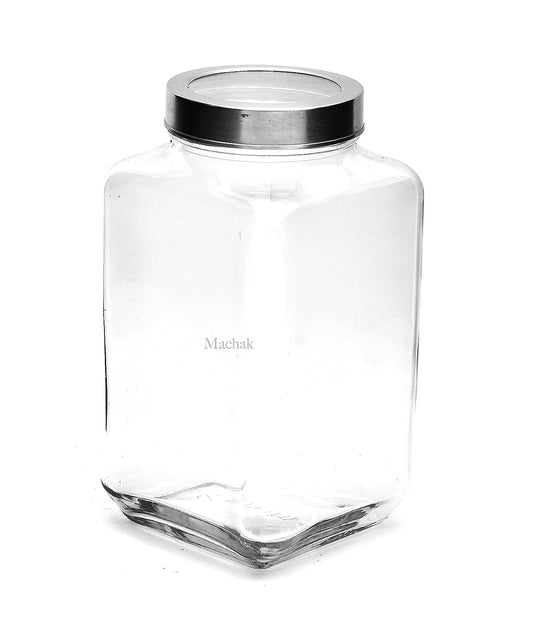 Machak Cubikal Big Kitchen Containers For Storage Glass Jar Set with Steel Cap, 3kg, Clear (1 Pc)