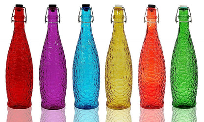 Machak Crick Glass Water Bottle For Fridge 1 ltr, Multicolour Color (Set of 6)