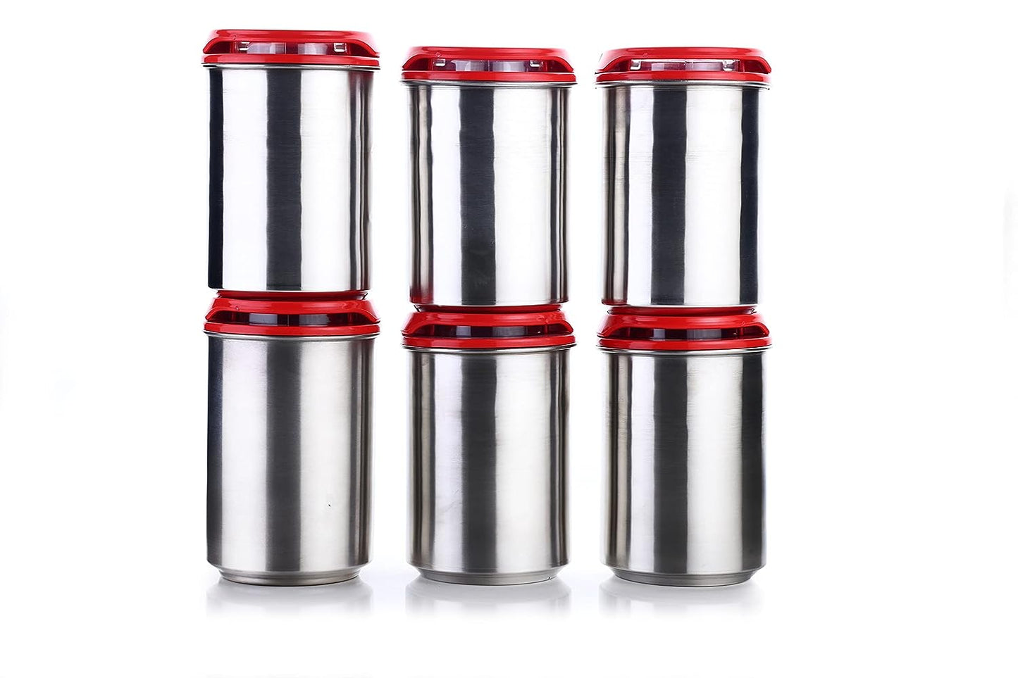 Machak Steel Airtight Containers Set For Kitchen Storage, 1200ml (Red, Set of 6)